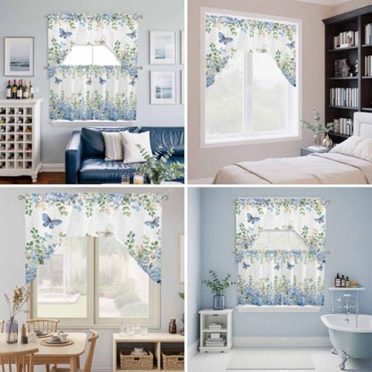 Blue Hydrangea Swag Kitchen Curtain Set - 3 Piece Blue Floral Window Valance and Tier, 27.5" x 24", Variation of THIS listing