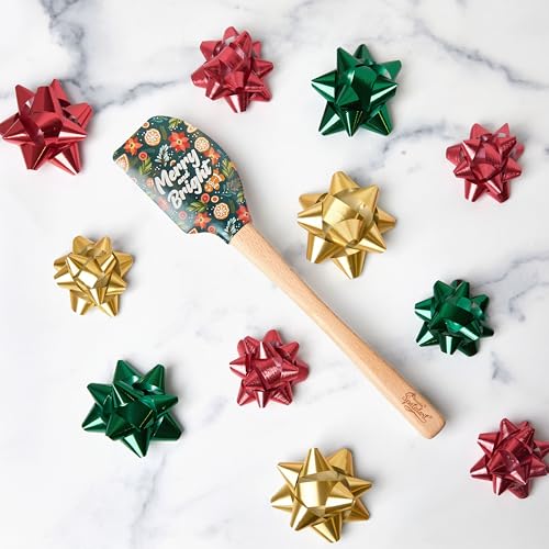 Tovolo Spatulart Merry and Bright Holiday Baking Spatula with Wood Handle