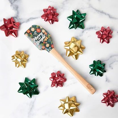 Tovolo Spatulart Merry and Bright Holiday Baking Spatula with Wood Handle