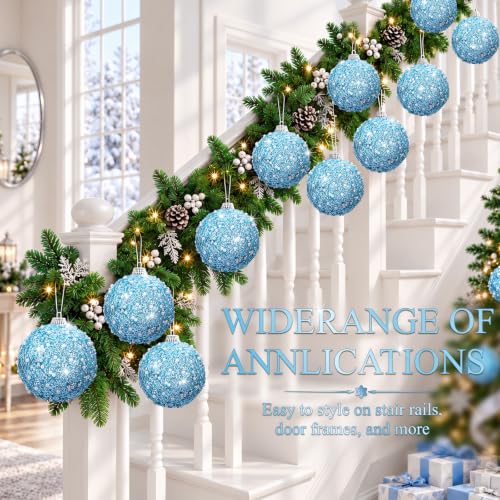 12 Pcs Light Blue Christmas Ball Ornaments 3.15 Inch Holiday Tree Decorations