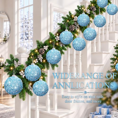 12 Pcs Light Blue Christmas Ball Ornaments 3.15 Inch Holiday Tree Decorations