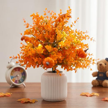 Artificial Fall Decor Stems with Pumpkins & LED String Lights - Indoor Outdoor
