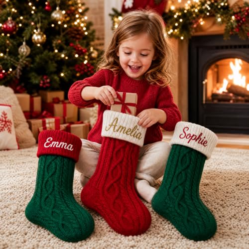 Personalized Knit Christmas Stocking with Color-Block Twist - Custom Holiday Decor