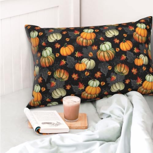 White Fall Maple Leaf Pumpkin Pillow Case 20x30 Inches with Zipper – Soft Plush Fabric