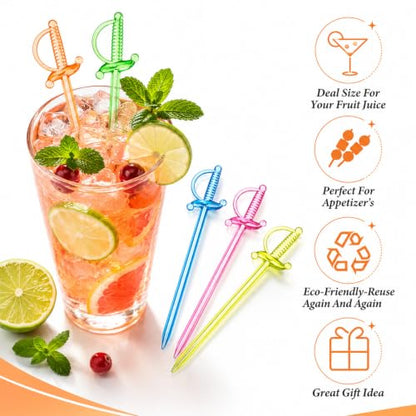 100 Pcs Multicolor Plastic Cocktail Sword Picks - 3.3 Inch Appetizer & Drink Toothpicks