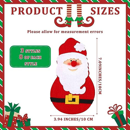 24 Pack Christmas Silverware Holders — Santa Snowman Reindeer Tableware Pouches