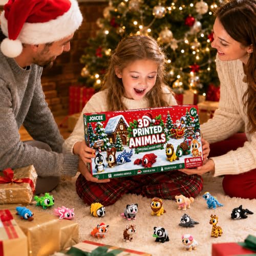 JOICEE 2026 Christmas Advent Calendar with Mini 3D Animal Toys - Red