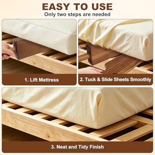 Bed Sheet Tucking & Mattress Lifter Set - Durable Acacia Wood Bed Making Tools