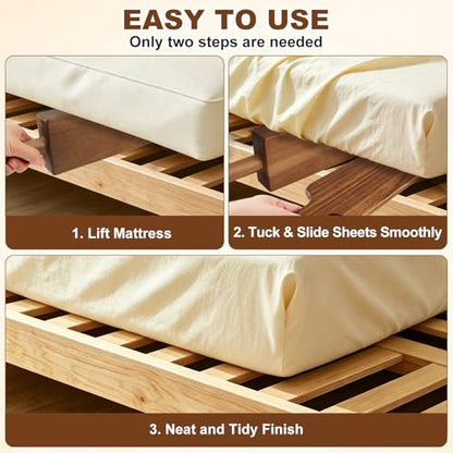 Bed Sheet Tucking & Mattress Lifter Set - Durable Acacia Wood Bed Making Tools