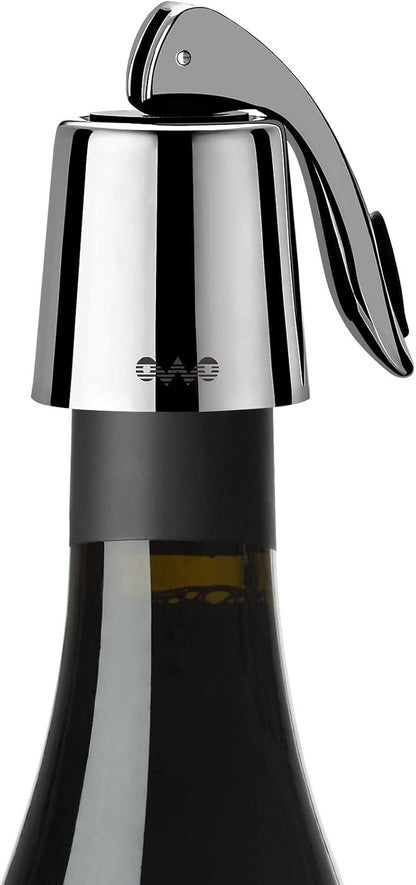 OWO Stainless Steel Wine Bottle Stopper, Reusable Wine Saver with Silicone Seal, Decorative Bottle Sealer, Keeps Fresh（Metal Black, 1 Pack)