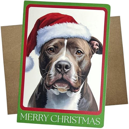 Pitbull Christmas Cards - Holiday Greeting Card with Kraft Envelope, 5x7 Premium White Paper, Made in USA