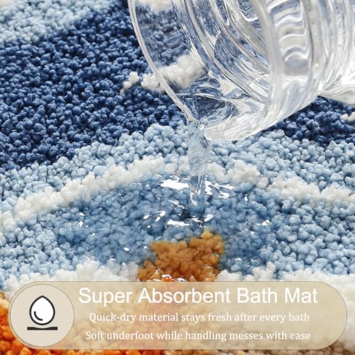 Divtada Coastal Sea Cloud Beach Bath Mat 20x32 Inches - Ocean Wave Starfish Rug