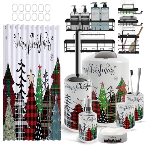 Christmas Bathroom Accessories Set with Shower Caddy - Complete 24-Piece Holiday Decor