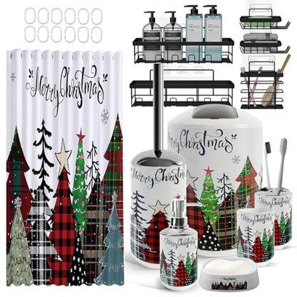 Christmas Bathroom Accessories Set with Shower Caddy - Complete 24-Piece Holiday Decor