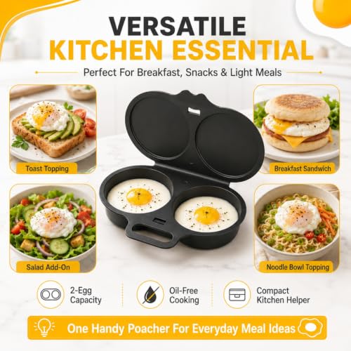 Dark Gray Microwave Egg Poacher with Lid & Handle - Dual Cavity 2026