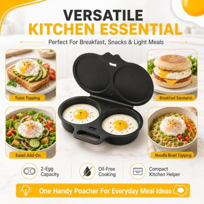 Dark Gray Microwave Egg Poacher with Lid & Handle - Dual Cavity 2026