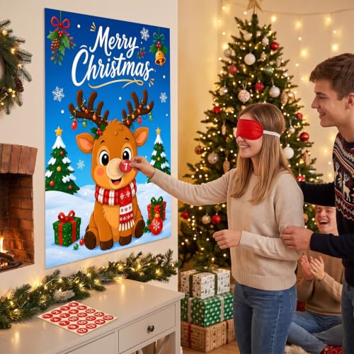 Christmas Party Pin The Nose on The Reindeer Game Xmas Deer Variation