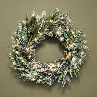 Christmas Wreath for Front Door with Lights - Cypress, 22 Inches