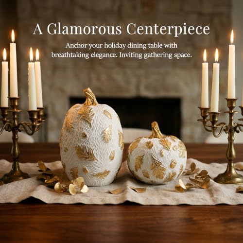 Fall Pumpkin Decor Set with Gold Accents for Harvest Table and Thanksgiving