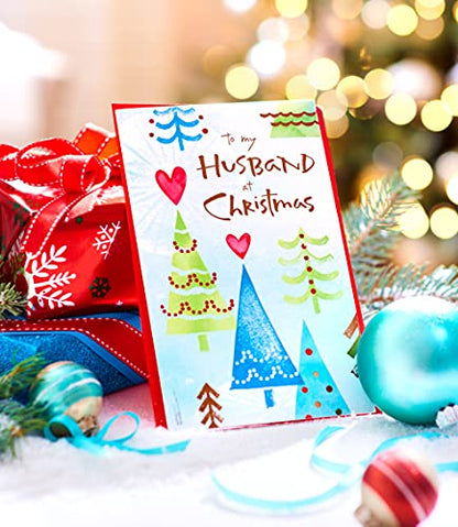 Christmas Cards for Husband - Romantic Holiday Greeting Card with Watercolor Art - Variation of Christmas Trees
