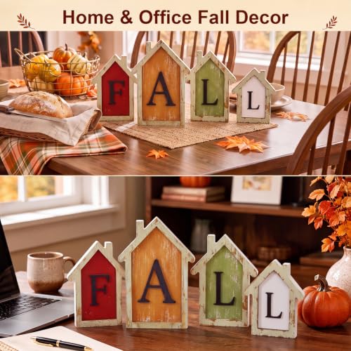 Fall Wooden House Signs Set - Rustic Farmhouse Autumn Decor for Table Mantel Kitchen