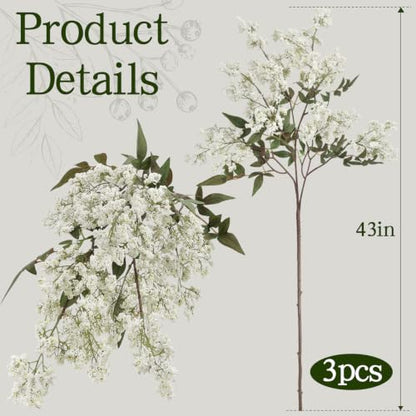 White Artificial Nandina Berry Stems - 43 Inch Faux Floral Branches, 3 Pack