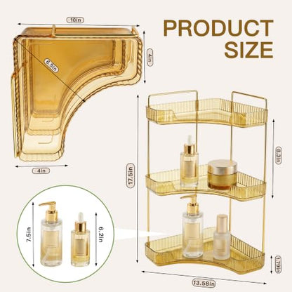 Transparent 3-Tier Makeup Organizer with Brush Holder - Vanity Storage Shelf