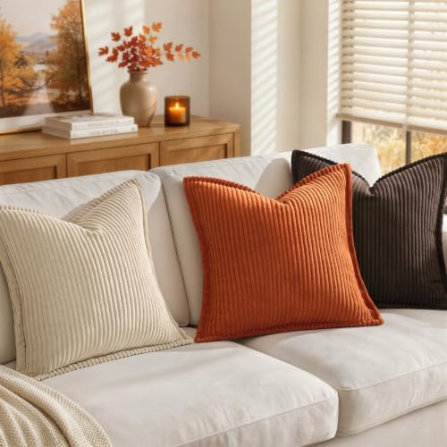 MIULEE Fall Orange Corduroy Pillow Covers 18x18 Set of 2 - Textured Decor