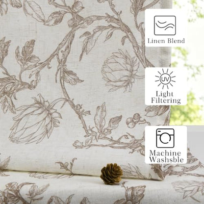 Protea Line Linen Valance Curtain 52x14 Inch Taupe Farmhouse Style