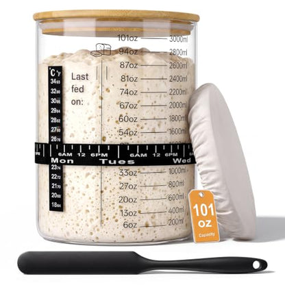 Sourdough Starter Jar Set with Accessories - 101oz Capacity for Home Baking