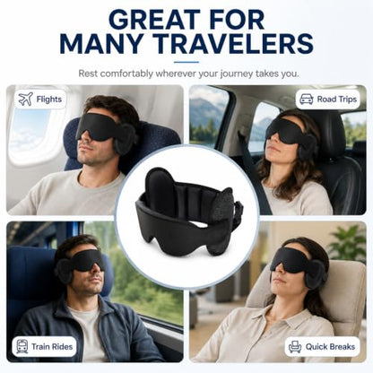 Travel Pillow with Eye Mask Support - Adjustable U-Shaped Neck Cushion