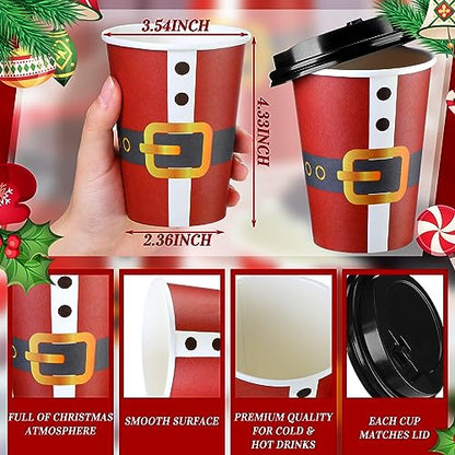 Christmas Disposable Coffee Cups with Lids 12oz Santa Pattern Pack of 120