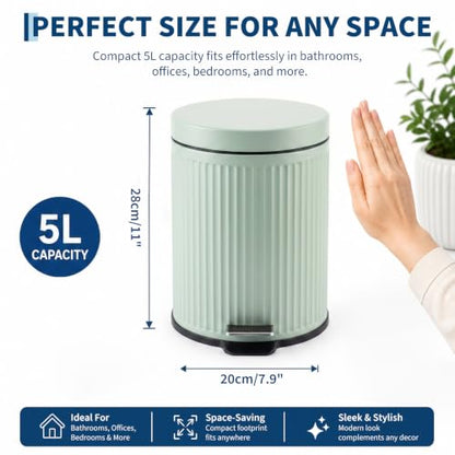 Garvee Bathroom Trash Can 5L Green with Soft Close Lid - Round Wastebasket