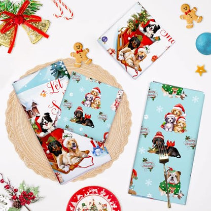 Colorful Dogs Tea Towels Set of 2 - 100% Cotton Christmas Kitchen Decor