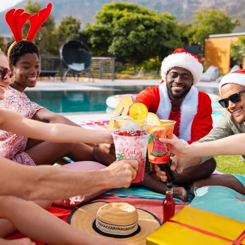 Christmas in July Plastic Cups Bulk 12oz Tropical Holiday Party Supplies - Flamingo & Summer Theme