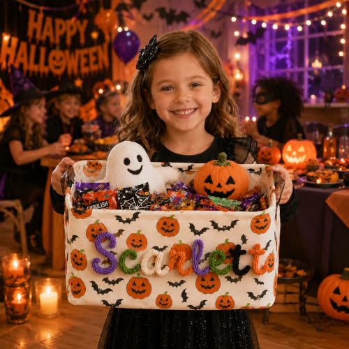 Personalized Halloween Trick-or-Treat Basket with Custom Name - Spooky Decor Gift