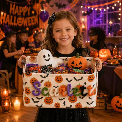 Personalized Halloween Trick-or-Treat Basket with Custom Name - Spooky Decor Gift