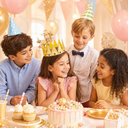 Gold Glitter Paper Crowns Party Set for Halloween, Birthday & Events
