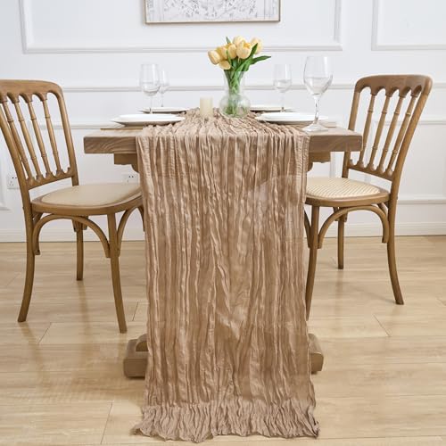 3 Pack Nude Brown Cheesecloth Table Runners - 10FT Rustic Boho Decor