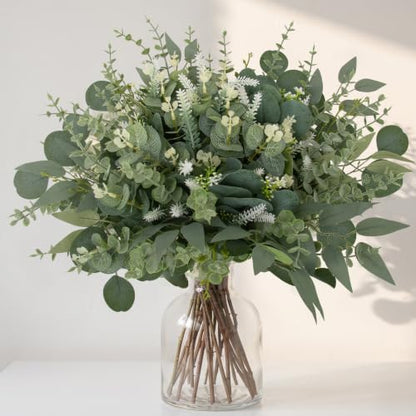 135 Pcs Artificial Eucalyptus Stems for Decor - Mixed Greenery, Flexible & Realistic