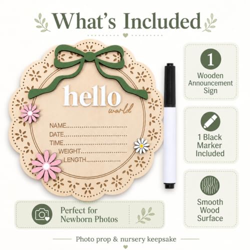 Baby Announcement Sign Floral Wooden Plaque Nursery Wall Decor