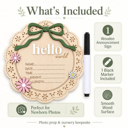 Baby Announcement Sign Floral Wooden Plaque Nursery Wall Decor