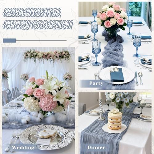 Dusty Blue Cheesecloth Table Runner 120 Inch for Home Decor - 2 Pack