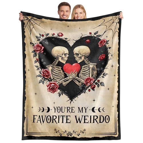 Cream Skeleton Couple Blanket 60x80 Inches - Gothic Love Gift for Couples