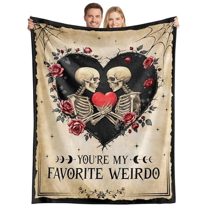 Cream Skeleton Couple Blanket 60x80 Inches - Gothic Love Gift for Couples
