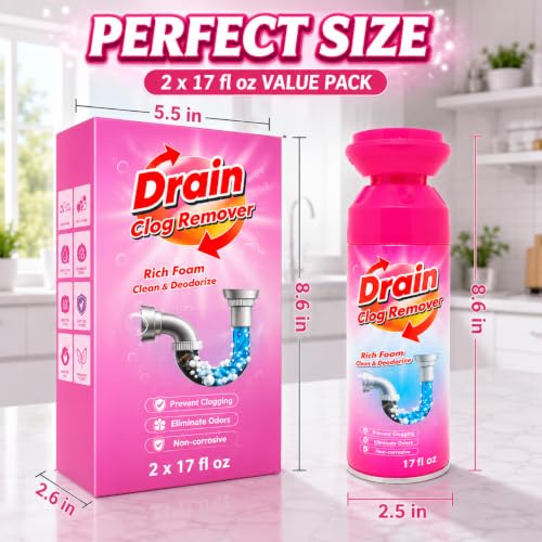 Foaming Drain Cleaner 2 Pack - Sink Clog Remover & Drain Cleaner