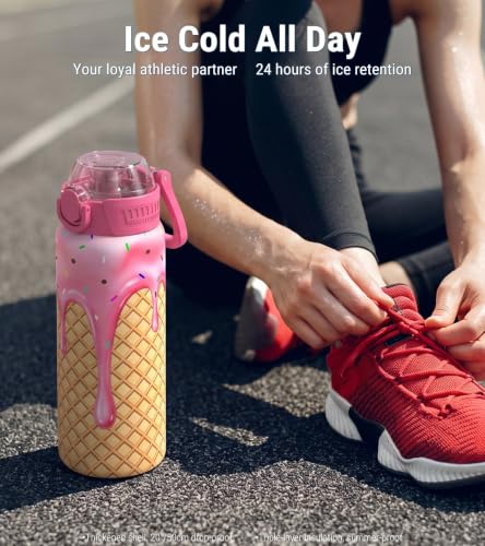 3D Strawberry Ice Cream Water Bottle 23.2oz Insulated Reusable Bottle