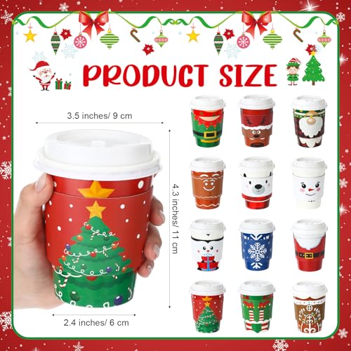 120 Pack Christmas Coffee Cups with Lids & Sleeves - 12 oz Holiday Party Disposable Cups