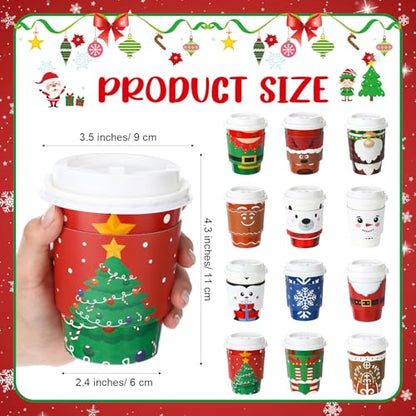 120 Pack Christmas Coffee Cups with Lids & Sleeves - 12 oz Holiday Party Disposable Cups