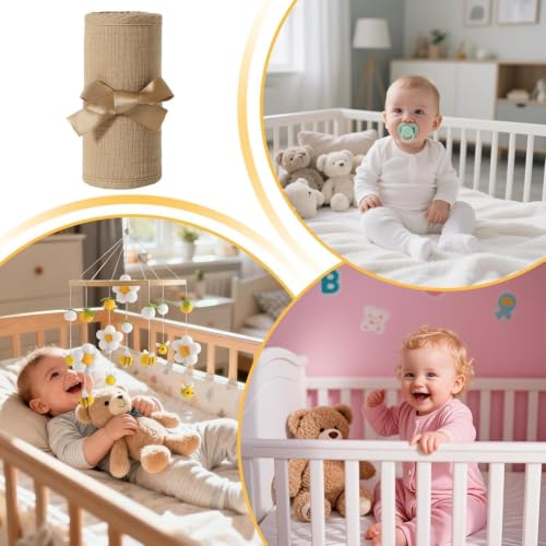Baby Crib Rail Guard Cover, Adjustable Cotton Gauze Bed Edge Protector - White
